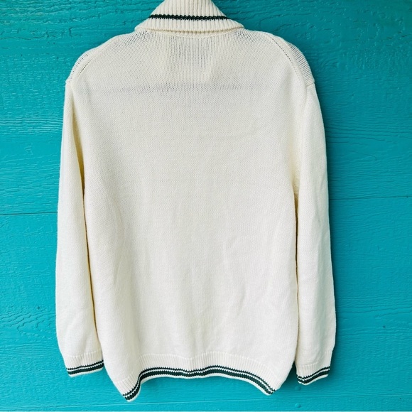 Zara White Green Stripes FOLDOVER NECK Pullover Wool Blend SIZE XL NWOT - Picture 7 of 8